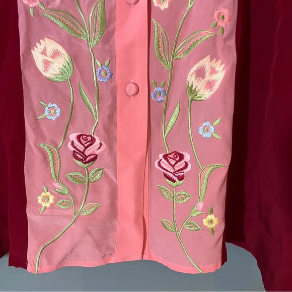 Vintage Diane Von Furstenberg 100% Silk Blouse w/ Floral Embroidery Women's 2X - Picture 5 of 11